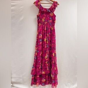 Old Navy Fuchsia Floral Ruffle Strap Maxi Dress